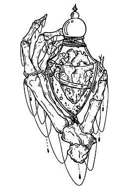 Skeleton Hand Holding Heart in Jar