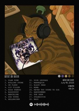 Cat with Headphones Listening to Music