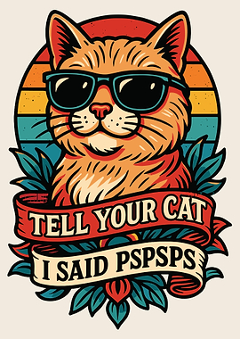 Tell Your Cat I Said PSPSPS Poster Funny Cat Wall Art Retro Cat Meme Print