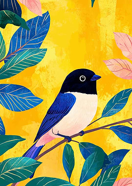 Colorful Bird on Branch Illustration