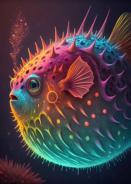 Colorful Pufferfish in Dark Water