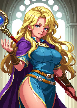 Pixel Art Blonde Sorceress