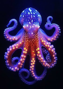 Colorful Octopus on Black Background
