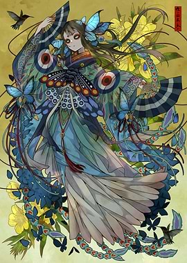 Butterfly Kimono Girl with Hummingbird