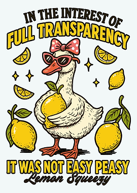 Funny Duck Lemon Poster Easy Peasy Lemon Squeezy Quote Cute Duck Wall Art Print