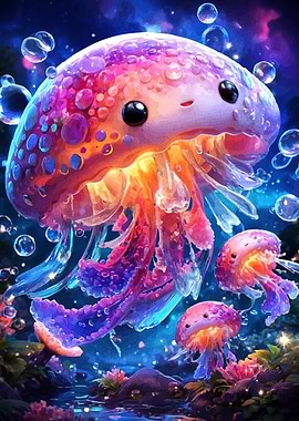 Cute Jellyfish in a Magical Underwater Scene
