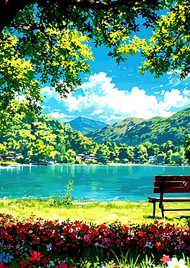 Scenic Lakeside View with Bench