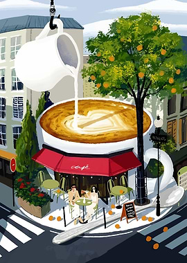Parisian Cafe Latte Art Illustration