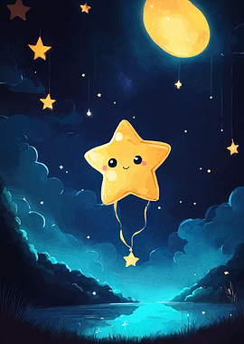 Cute Starry Night Sky Illustration