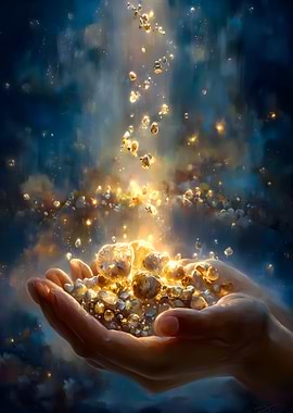 Hands Holding Golden Gems