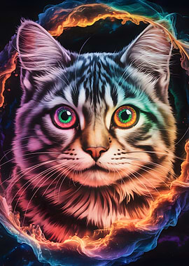Colorful Cat Portrait with Abstract Background