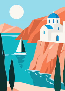 Santorini Greece Minimalist Travel Poster