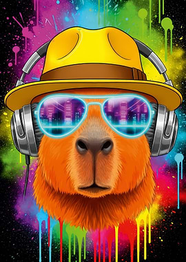 Capybara DJ with Cityscape Glasses