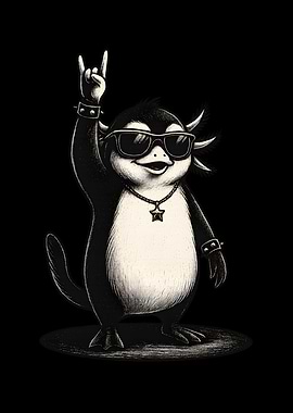 Rockstar Axolotl Cartoon Illustration