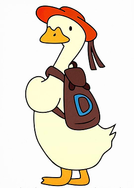 Cartoon Duck with Backpack and Hat