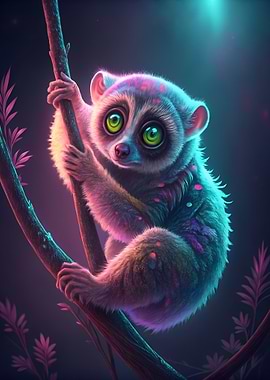 Colorful Slow Loris on Branch