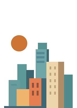 Minimalist Cityscape with Sun Illustration