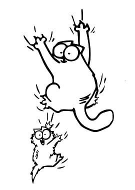 Cartoon Cats Climbing Black and White