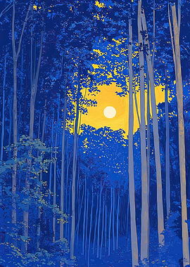Blue Forest with Yellow Light