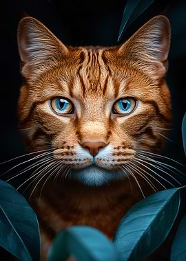 Orange Cat Portrait with Blue Eyes