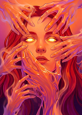 Woman with Glowing Eyes and Hands