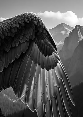 Monochrome Wing Over Mountain Landscape