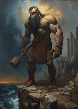Giant with Hammer on Cliff