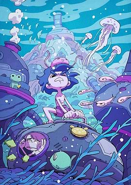 Underwater Adventure with Boy and Submarine