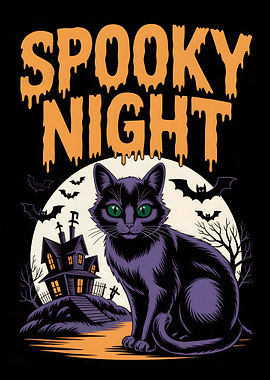 Spooky Night Black Cat Halloween