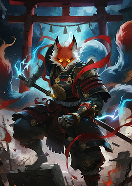 Fox Samurai Warrior with Swords