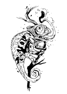 Chameleon Black and White Illustration