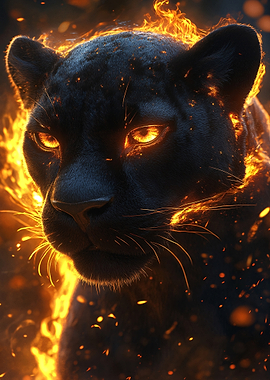 Fiery Black Panther Portrait
