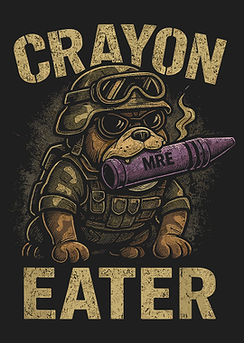Crayon Eater Military Dog Poster Funny Cartoon Army Humor Wall Art Print