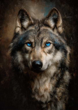 Wolf Portrait with Piercing Blue Eyes