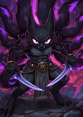 Nine-tailed Fox Warrior with Swords