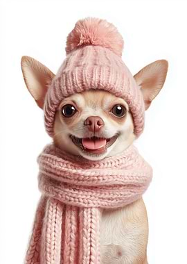 Cozy Chihuahua in Pink Winter Outfit