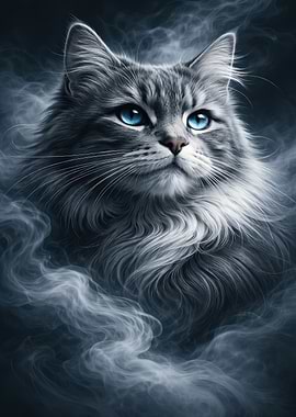 Gray Cat with Blue Eyes Portrait