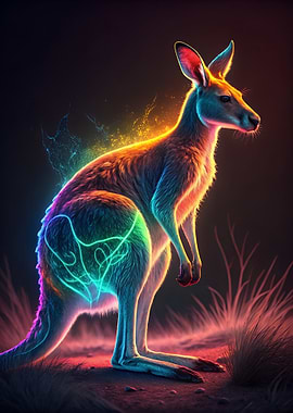 Neon Kangaroo Portrait
