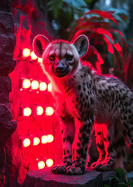Hyena Portrait with Red Lighting