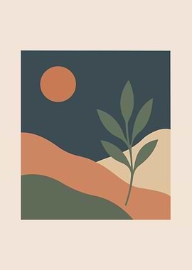 Minimalist Landscape with Plant and Sun