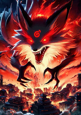 Nine-Tailed Fox Over Burning City