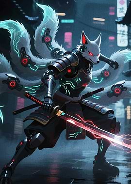 Cyberpunk Kitsune Samurai