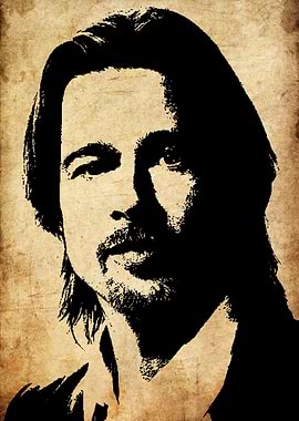 Brad Pitt Portrait - Black and Beige