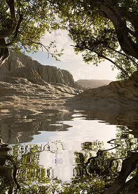 Reflective Lake Landscape with Trees