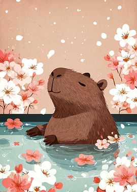 Capybara in a Floral Bath