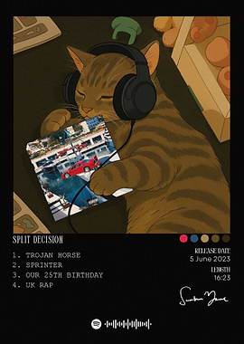 Cat with Headphones Album Cover Art