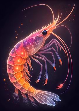 Glowing Shrimp on Dark Background
