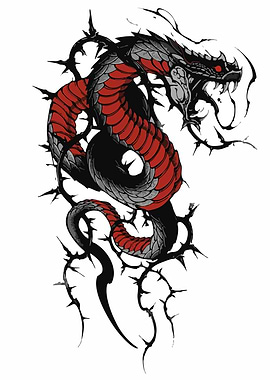 Red and Black Snake with Thorns