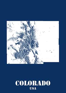 Colorado USA State Minimalist White Topographic Contour Relief Map featuring terrain on navy blue background