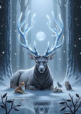 Winter Forest Deer and Animals